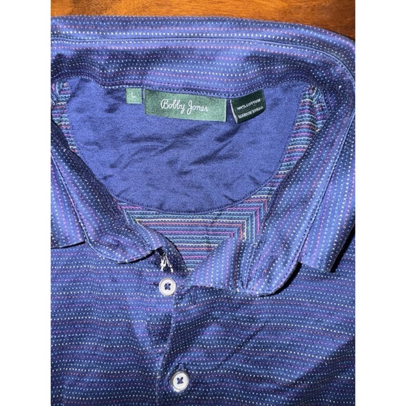 Bobby Jones Men's Navy Blue Striped Golf Polo Shirt Size L - Picture 5 of 6